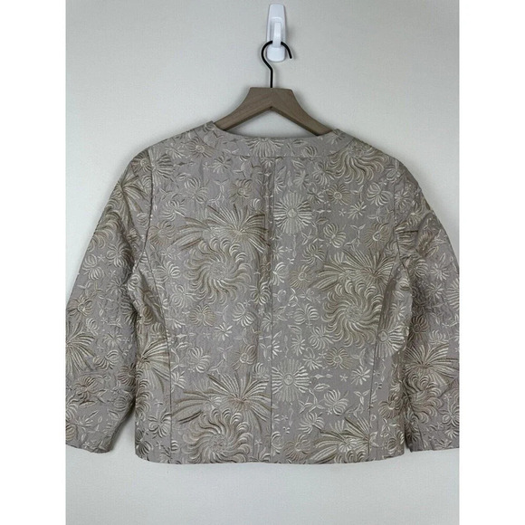 Lafayette 148 Cream Beige Silk Blend Floral Embroidered Cropped Jacket - Picture 12 of 12